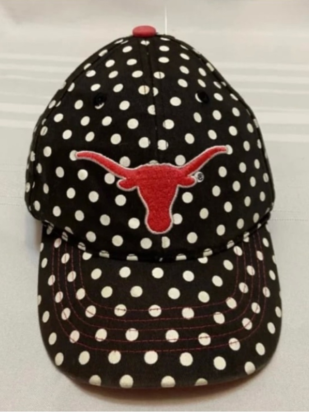 Polka Dot Kids Cap with Red Longhorn Logo